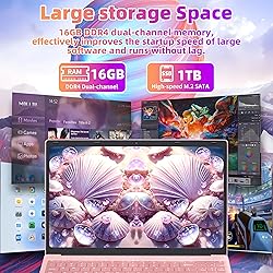 Rumtuk 16" Rose Gold Laptop, Celeron N5105