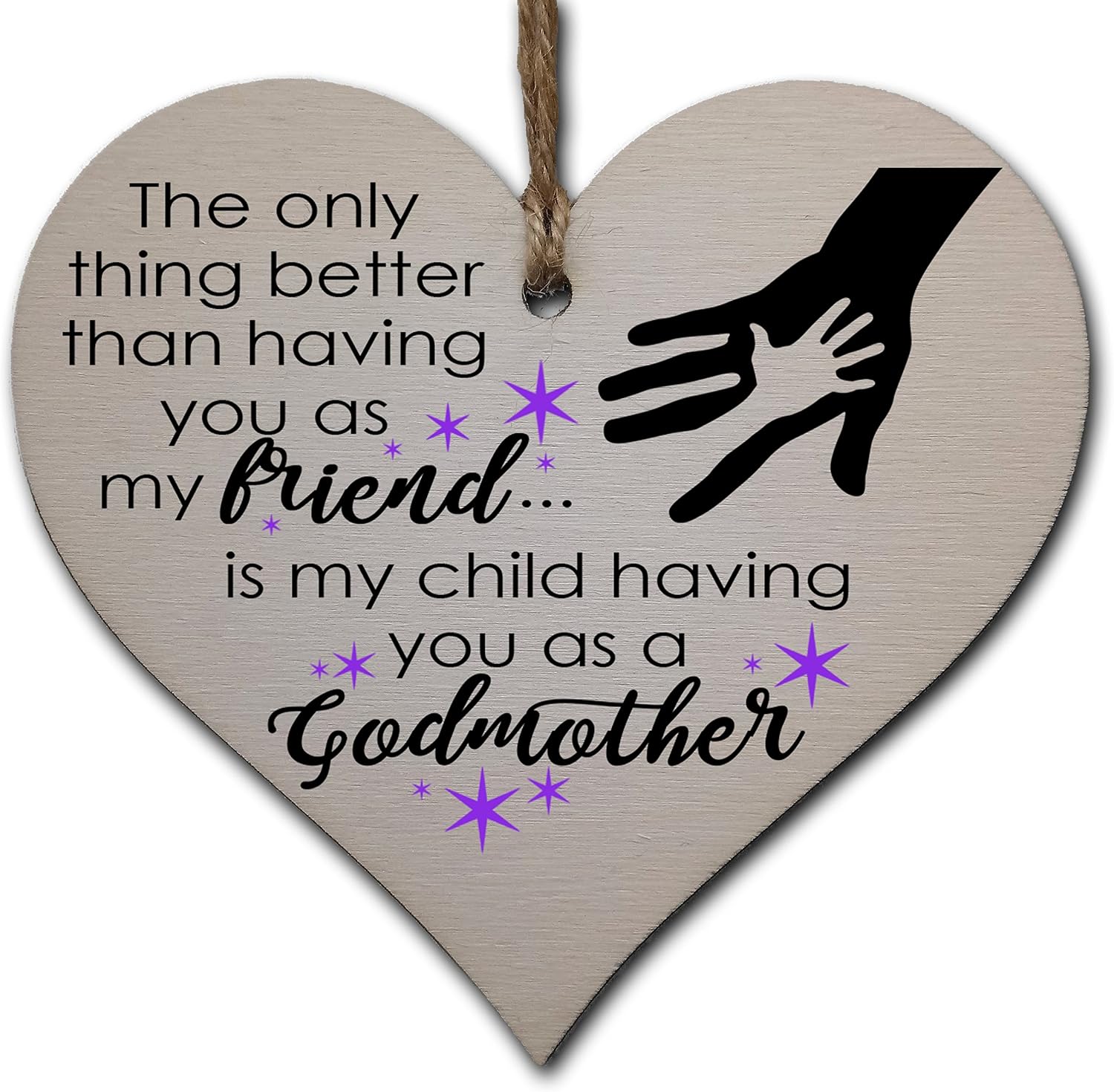 Handmade Wooden Hanging Heart Plaque Gift for Friend Godmother Loving Thoughtful Thank You Keepsake, Purple