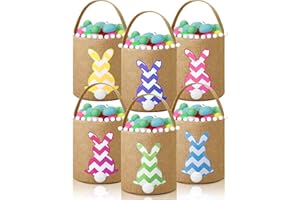 Aliceset 6 Pack Bunny Easter Eggs Hunt Baskets for Kids Cute Baskets Tote Bag with Handle for Easter Holiday Party Decor