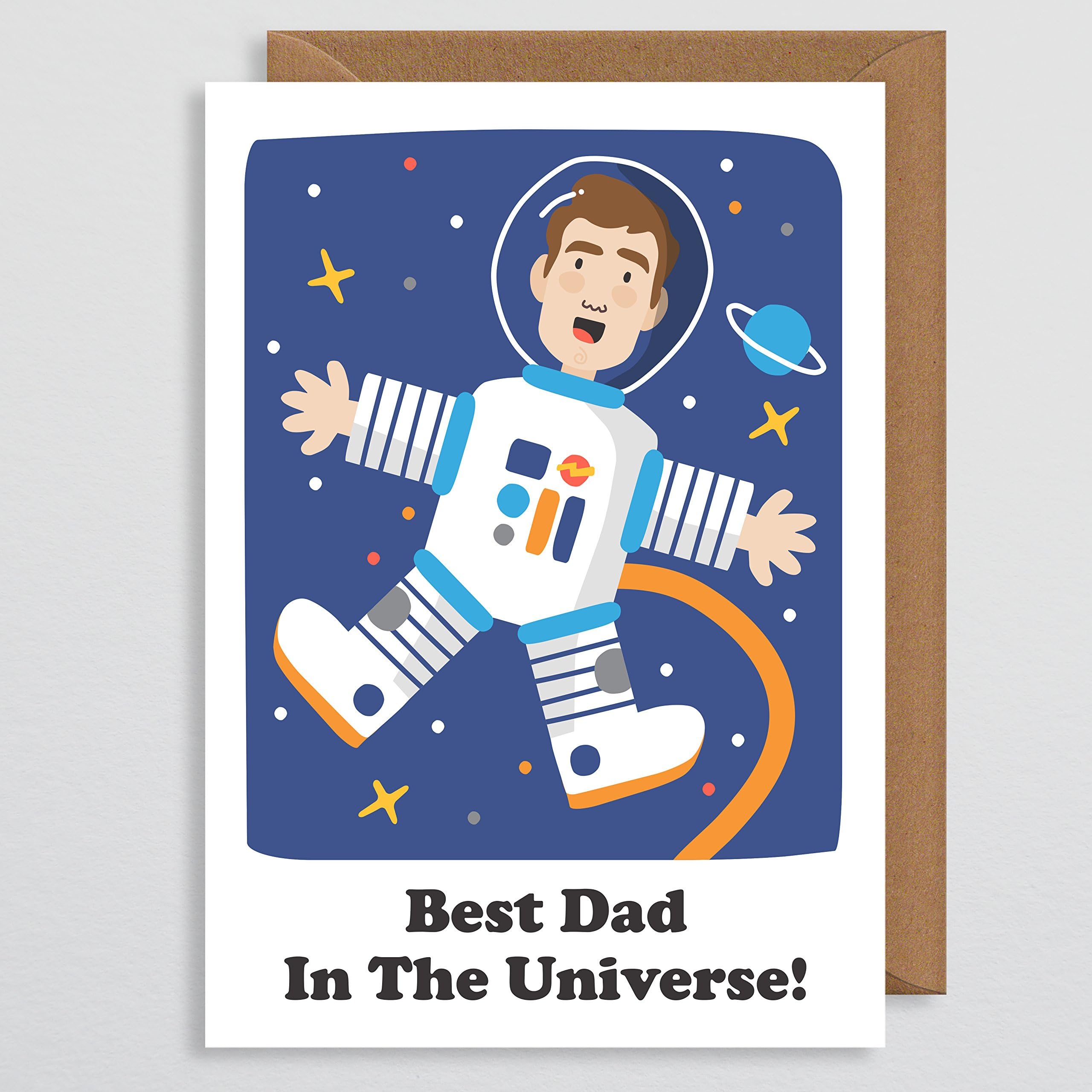 STUDIO BOKETTO Fathers Day Card Best Dad in The Universe Funny Fathers Day Card from Son Cute Dad Card Fathers Day Gift from Daughter Daddy Husband,white