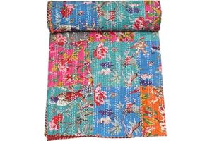 Marubhumi Quilts Indian Handmade, Reversible, Paisley Print, Vintage Kantha Quilt, Comforter, Traditional Pure Cotton Patchwork, Multicolor - Queen (90 x 108 Inches)