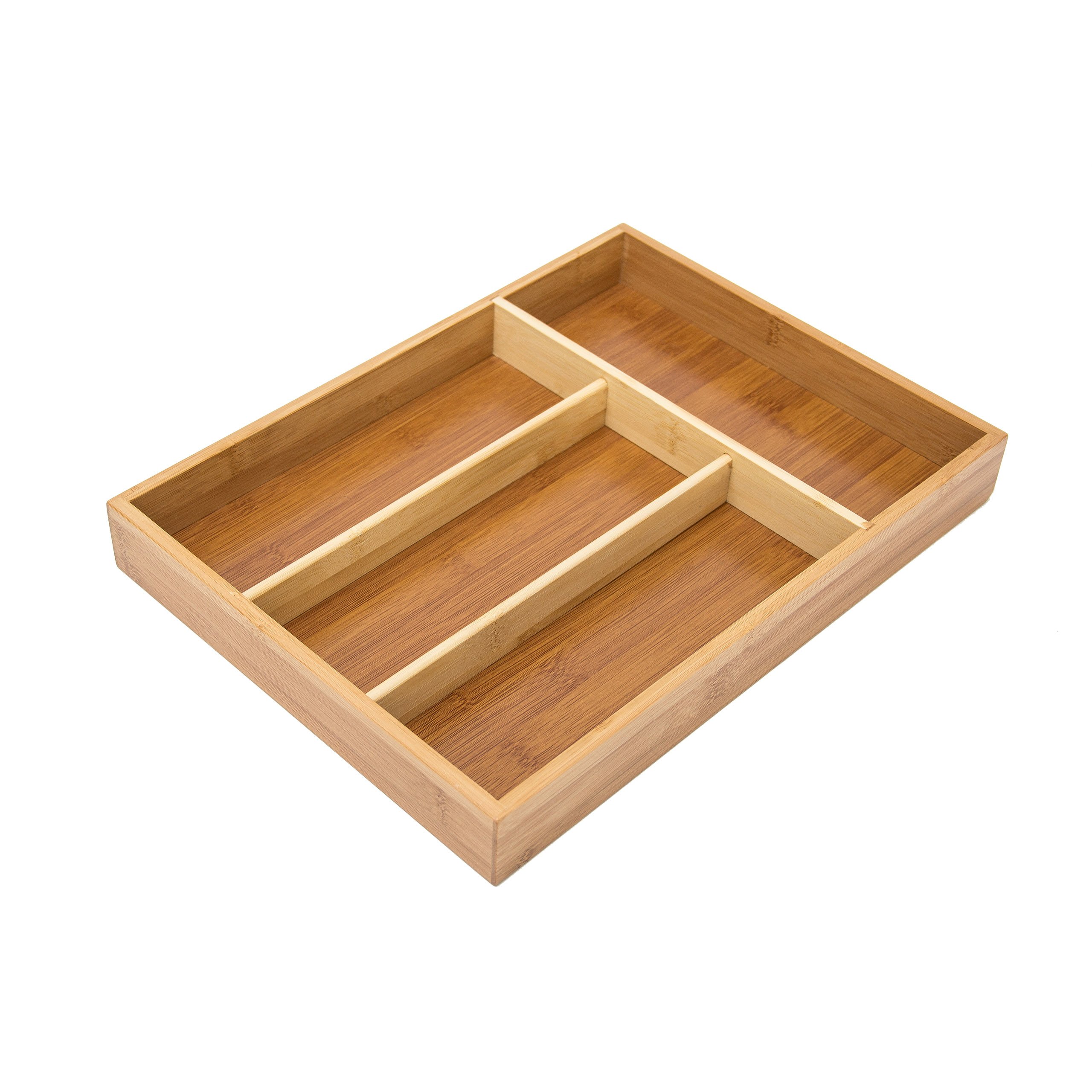 Relaxdays Kitchen Drawer Organiser, 4 x 25 x 34 cm, with 4 Compartments, Bamboo Cutlery Tray, Brown