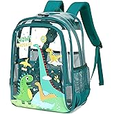 AO ALI VICTORY Clear Backpack for School,PVC Transparent Kids Bookbag for Girls Boys Cute Toddler Back Pack Kindergarten Elementary Schoolbag Stadium Approved See Through Backpacks,Green Dinosaur