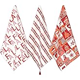 Folkulture Christmas Dish Towels for Kitchen Set of 3, 26x20 Cotton Kitchen Towels, Boho Tea Towels for Christmas Decor, Decorative Hand Towel, Red Farmhouse Dishcloths Sets for Gifts or Modern Décor