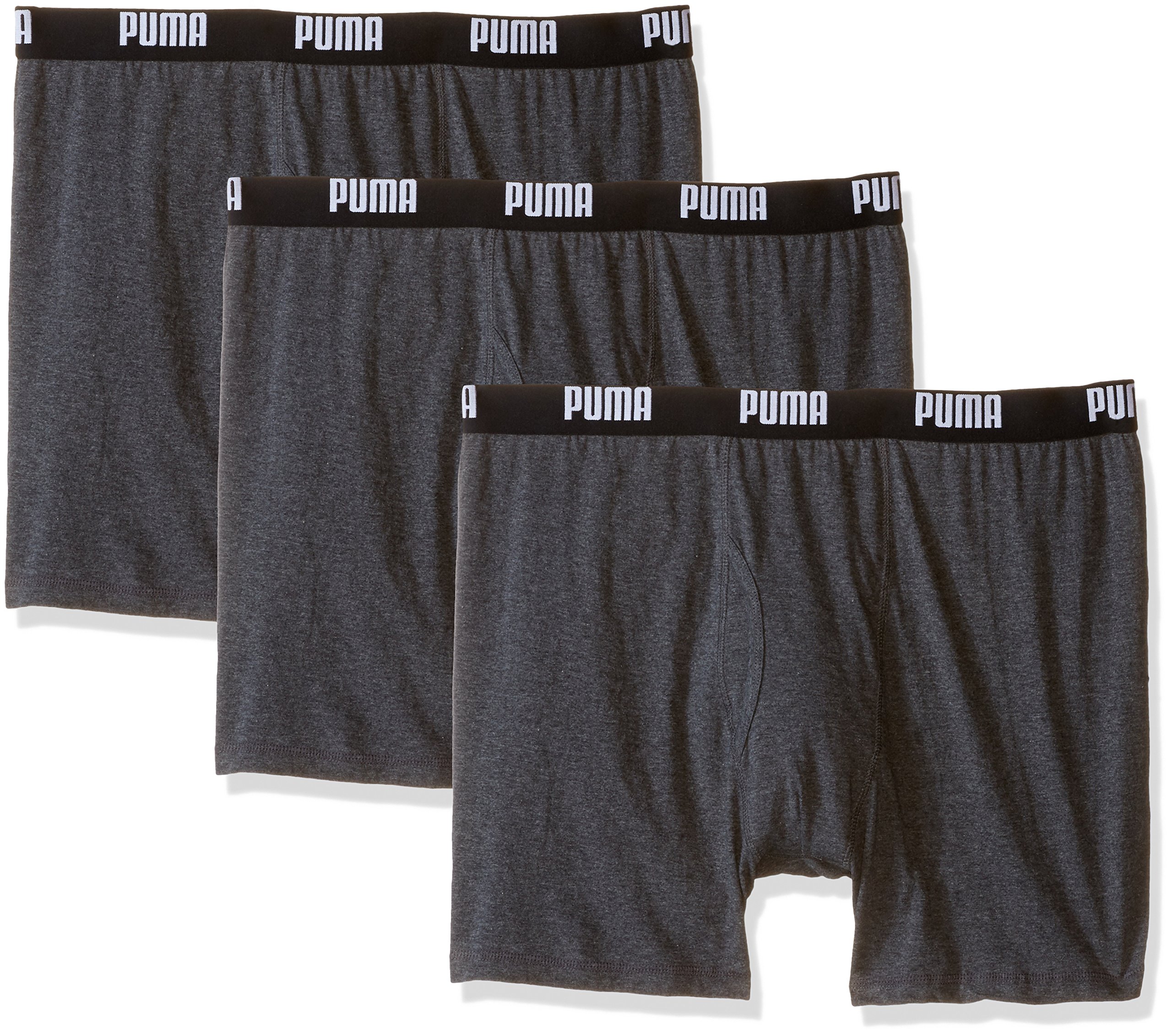 PUMA Men's 3 Pack 100 Cotton Boxer Brief Large Dark Grey FF