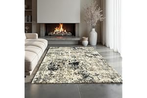 Ottomanson Modern Abstract Shag Rug 8x10 Soft Pile Shag Area Rug for Bedroom, Living Room, Dining Room, Office, 7'10" x 9'10", Beige/Ivory