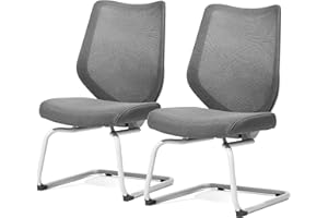 FYLICA Office Chairs No Wheels Conference Room Chair Breathable Mesh Upgraded Cushion and Sled Base, Mid Back Reception Chair No Armrests (2, Grey)