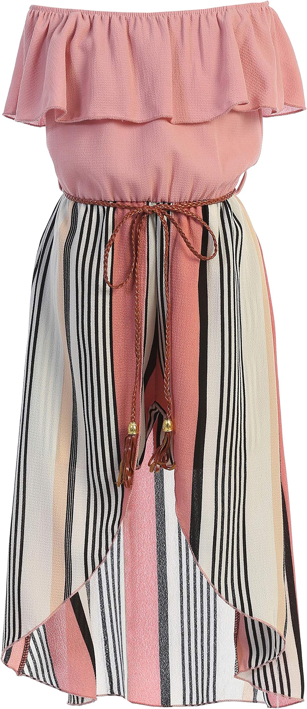 BluNight CollectionLittle Girls 2 Ways Ruffle Hi Lo Maxi Skirt Romper Belt Jumpsuit Romper USA 4-14