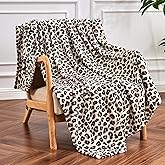 Edenleaf Leopard Print Blanket Fleece Throw for Bed Sofa Travel and Camping, Super Soft Cozy Fluffy Plush Cheetah Print Blanket for All Seasons 50"x60" (Cream)