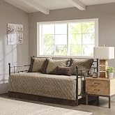 Madison Park Diamond Quilted Suede Reversible Brown Daybed Cover Set, 6pc | Faux suede, All Season Luxury Bedding with Bedskirt, Machine Washable, Trendy, Cozy, Breathable, Soft, Lightweight, Durable