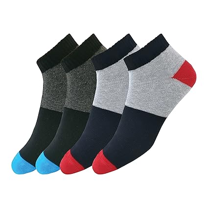 Maanja Men's Colourful Cotton Cushion Ankle Socks (Pack of 2) (Free Size)