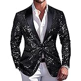 Barry.Wang Mens Sequins Blazer Sparkle Dress Suit Jacket Cocktails Shiny Metallic Disco Dance Party Tuxedo Homecoming