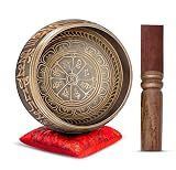 Premium Tibetan Singing Bowl Set – Handmade in Nepal Sound & Meditation Bowl – Spiritual Decor for Yoga, Wellness Spaces & Relaxation by Himalayan Bazaar (Brown & Red)