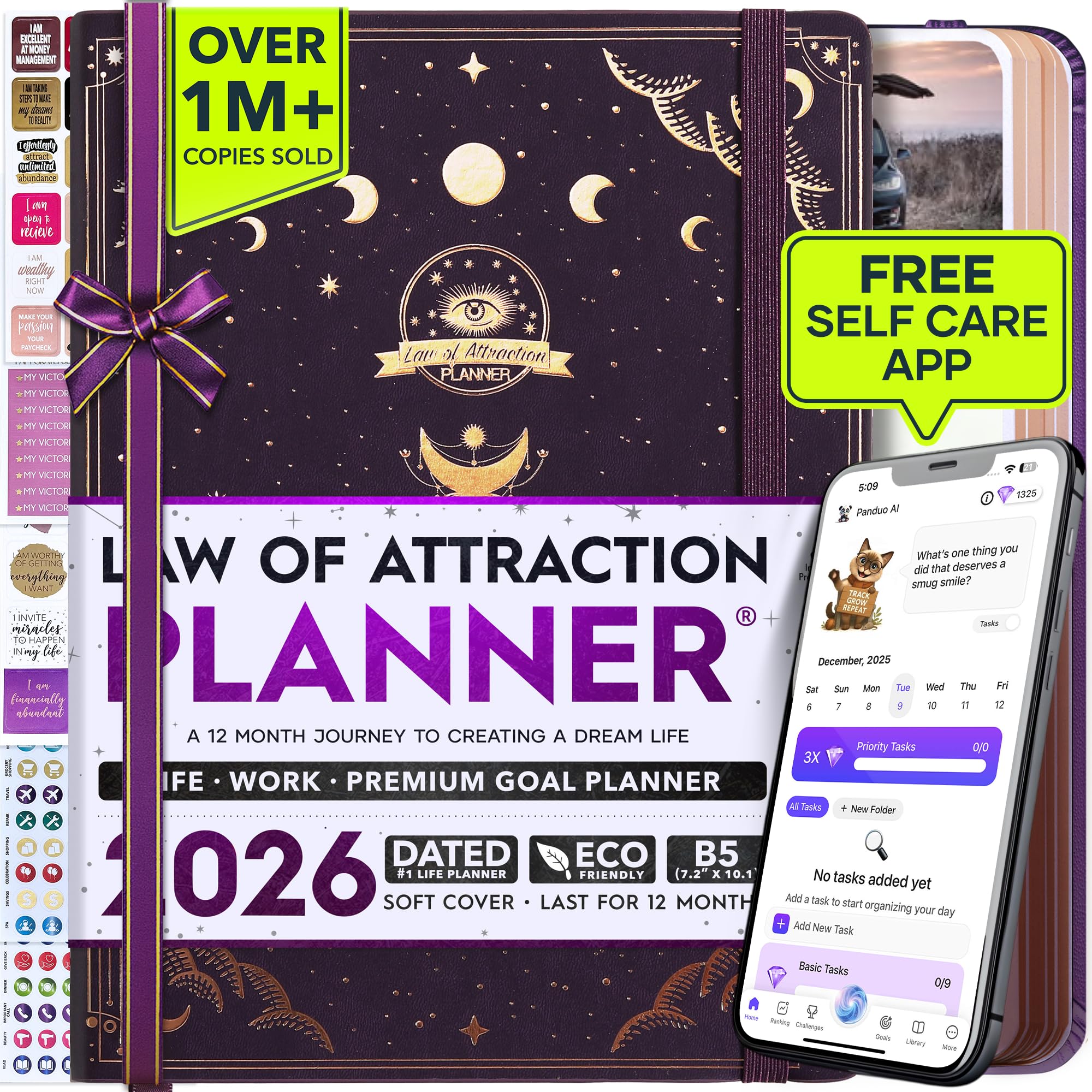 Deluxe 2026 Planner Weekly and Monthly | Law of Attraction Planner with Productivity App | 12-Month for Productivity, Gratitude & Goal Setting | Includes Foldable Vision Board, Gift Box & Stickers Image