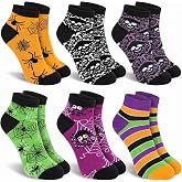 Glitopper 6 Pairs Halloween Socks Women Crazy Ankle Socks Bulk | Halloween Novelty Low Cut Crew Socks, Funny Halloween Gifts for Women Men Adults, Spooky Horror Party Favors