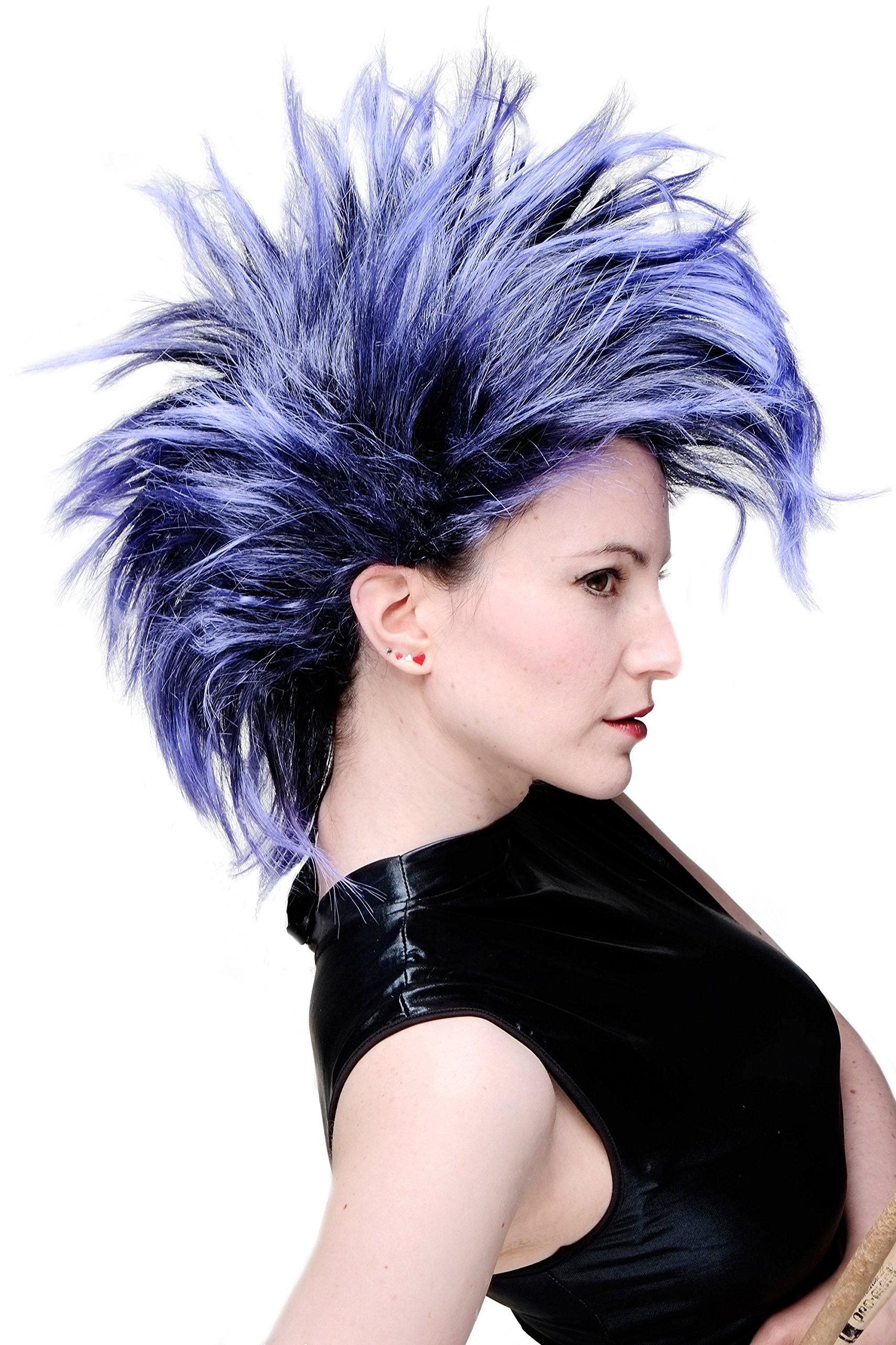 WIG ME UP - Party/Fancy Dress/Halloween Wig Mohawk 80ies Wave Glam Punk Black & Blue