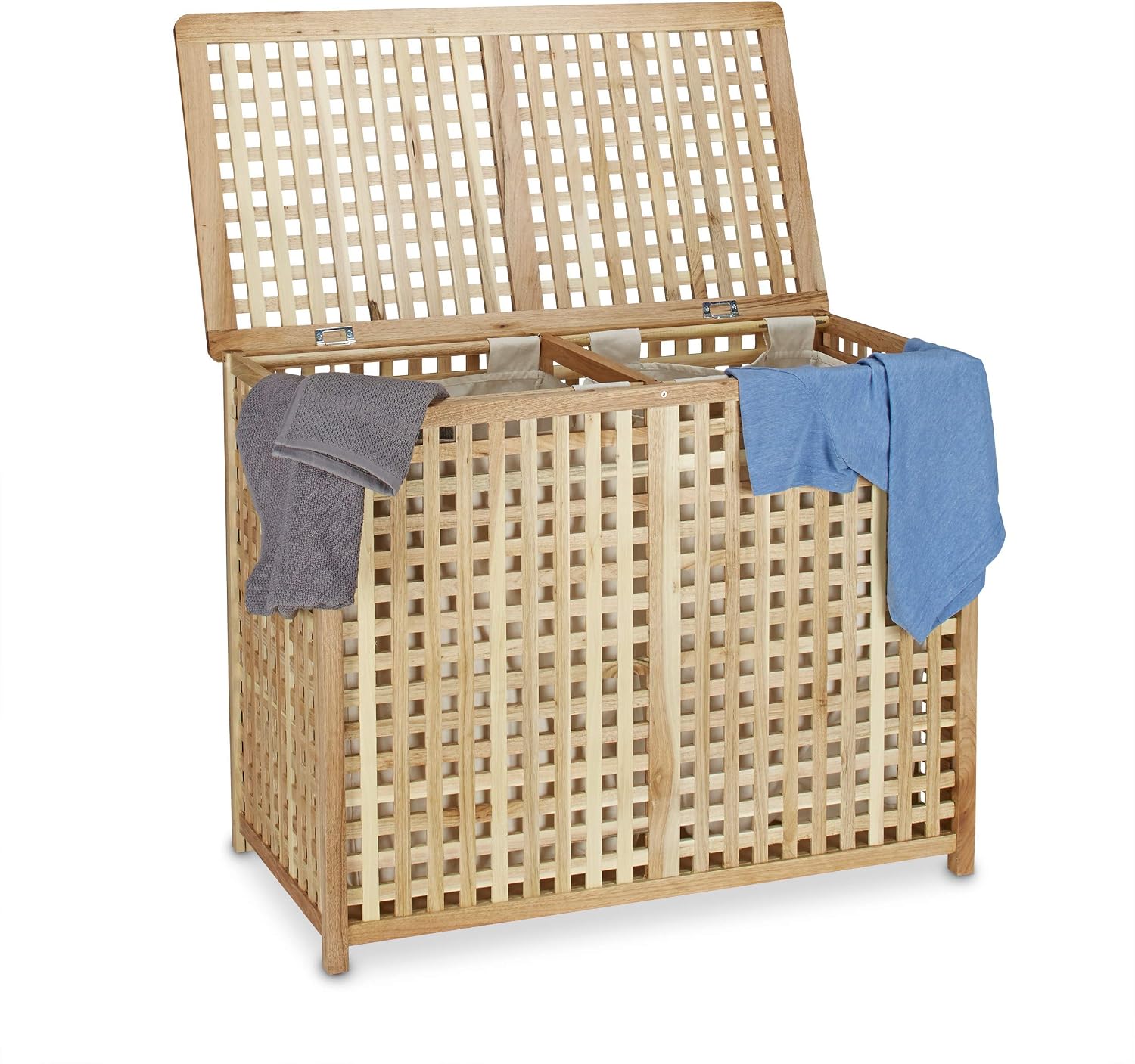 Relaxdays Double Laundry Hamper Laundry Basket 2 Part Laundry Bin 46.1 x 87.9 x 68.1 cm Laundry Sorter Double Laundry Box with 2 Linen Sacks Bags