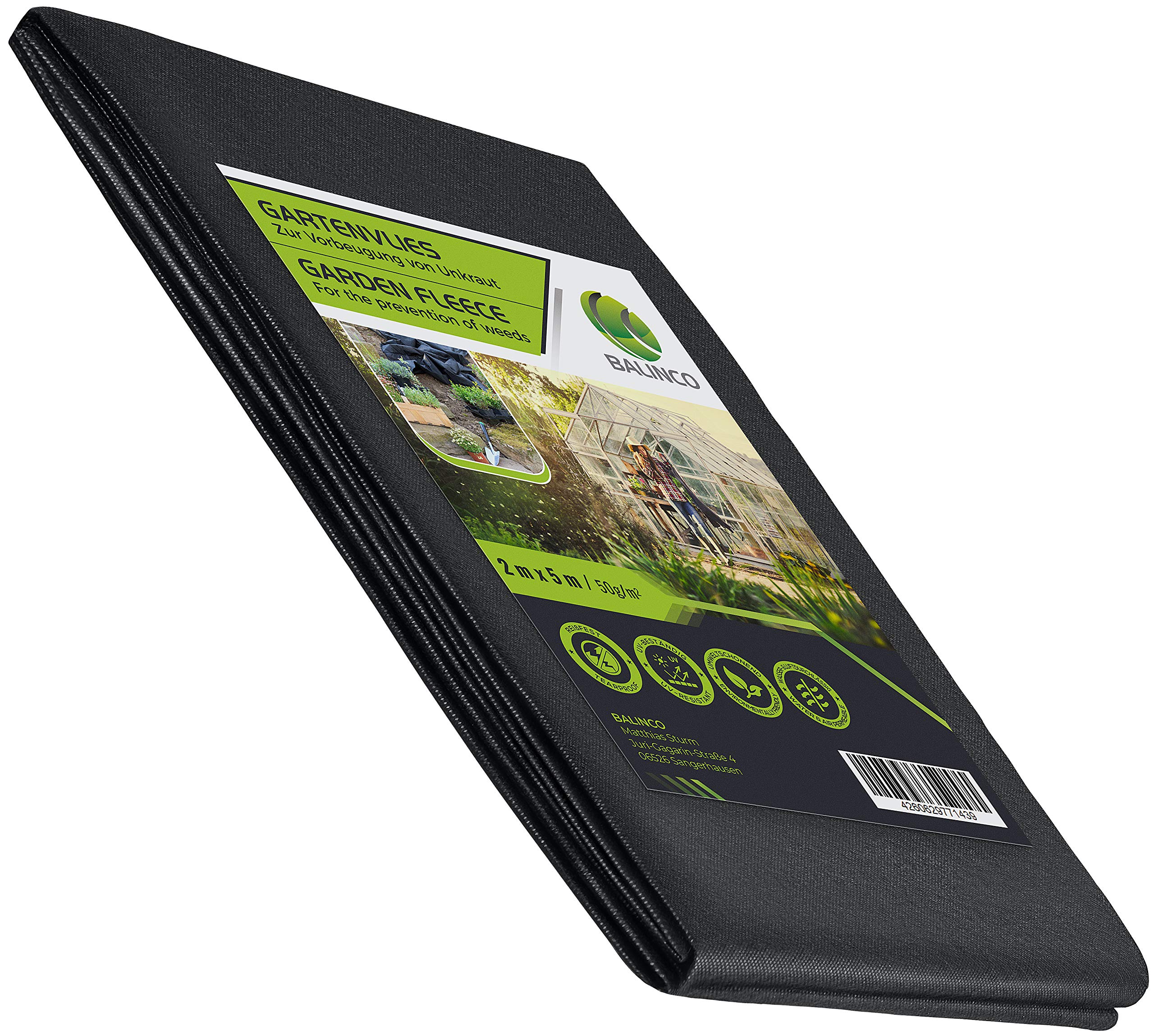 Balinco Weed fleece 50g/m² | Weed foil | Garden fleece against weeds - tear-resistant, water-permeable & high UV stabilisation (10m² (5m x 2m))