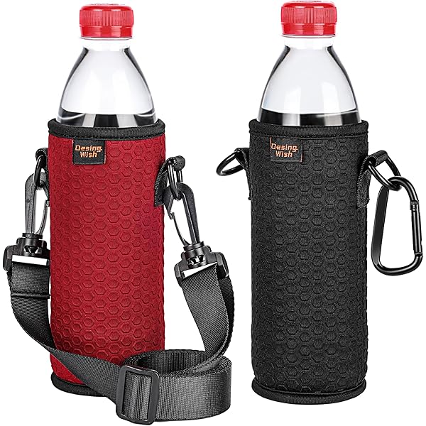 Sac Porte-Bouteille D'Eau Noir Ajustable - Pochette En Néoprène Avec Bandoulière, 2 Poches, Idéal Pour La Randonnée, Le Camping & * Porte-Bou