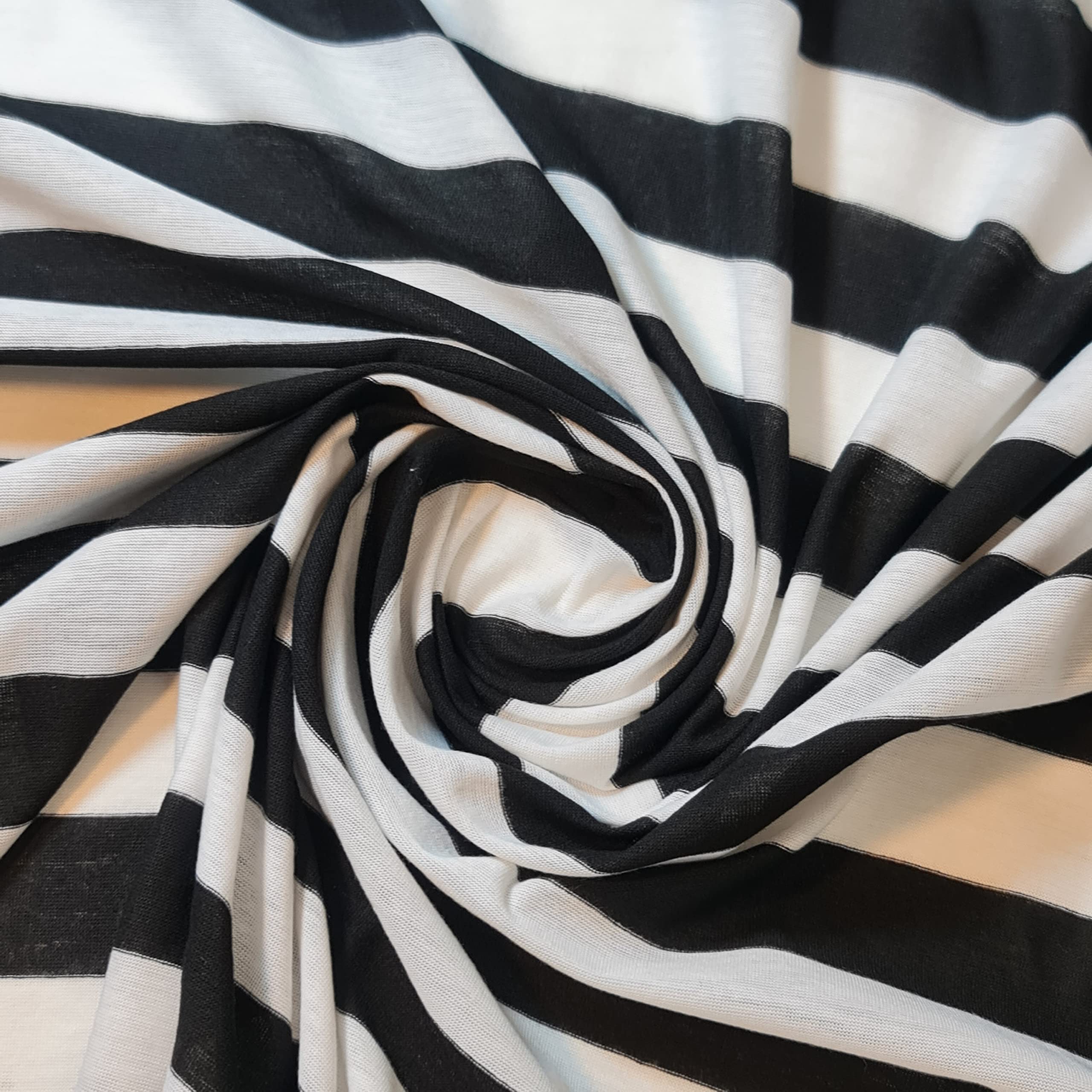 Soft Plain/Printed Cotton Jersey Stretch Knit T Shirt Baby Grow Craft Fabric Material 58'' - 150 cm Wide Sold As 1 Meter Pre - Cut Lengths (Black White Large Stripe) (LP101)