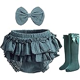 Purbasvi Newborn Infant Baby Girl Cotton Bloomers and Bows Toddlers Ruffle Shorts Diaper Covers Headband Set