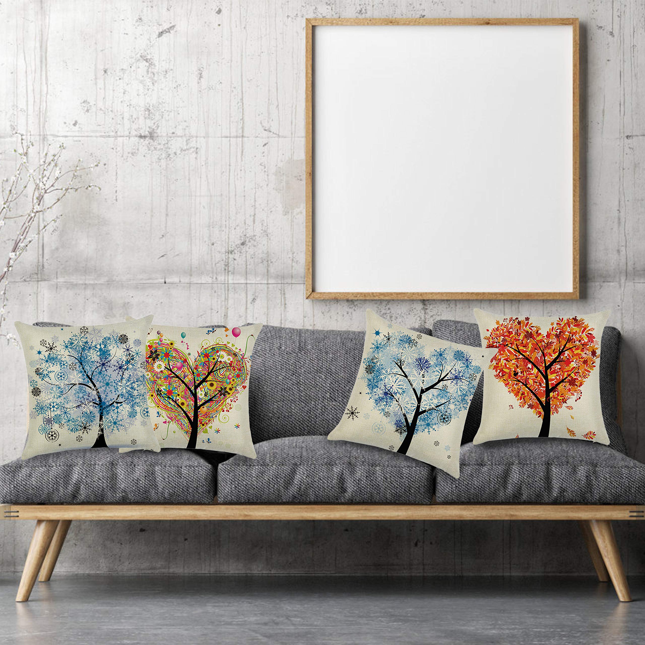Begleri Throw Pillow Covers，Tree Throw Pillow Covers for Sofa Living Room Car 18 x 18 Inches，4 Pack.