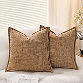 AELS 16x16 Decorative Chenille Farmhouse Throw Pillow Covers, Woven Pillow Case, Set of 2, Boho Textured Cushion Cover for Sofa Couch Living Room (Cover ONLY), Caramel Brown