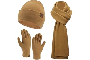 FZ FANTASTIC ZONE Mens Winter Warm Beanie Hats Long Scarf Neck Touchscreen Gloves Set Ribbed Knit Skull Caps Scarves Gloves for Women Man