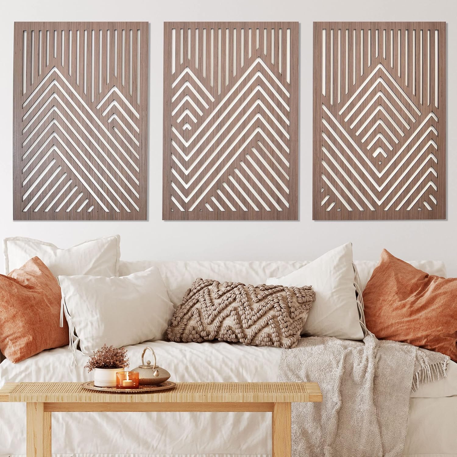 Mixed Media - Wood Wall Art Mountains Set of 3 Geometric Wood Decor Panels