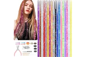 GRENNMAULER Hair Tinsel Kit (48 Inch,18 Colors,4500 strands), Glitter Tinsel Hair Extensions with Tools, Fairy Hair Tinsel Kit Heat Resistant for Girls Women Hair Accessories