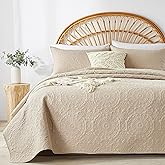 WURUIBO Beige Quilt Set King/Cal King Size, Embossing Microfiber Bedspreads with Pillow Sham, Ligthweight Breathable Thin Coverlet, Reversible Bedding Set for All Season (1 Quilt, 2 Pillow Shams)