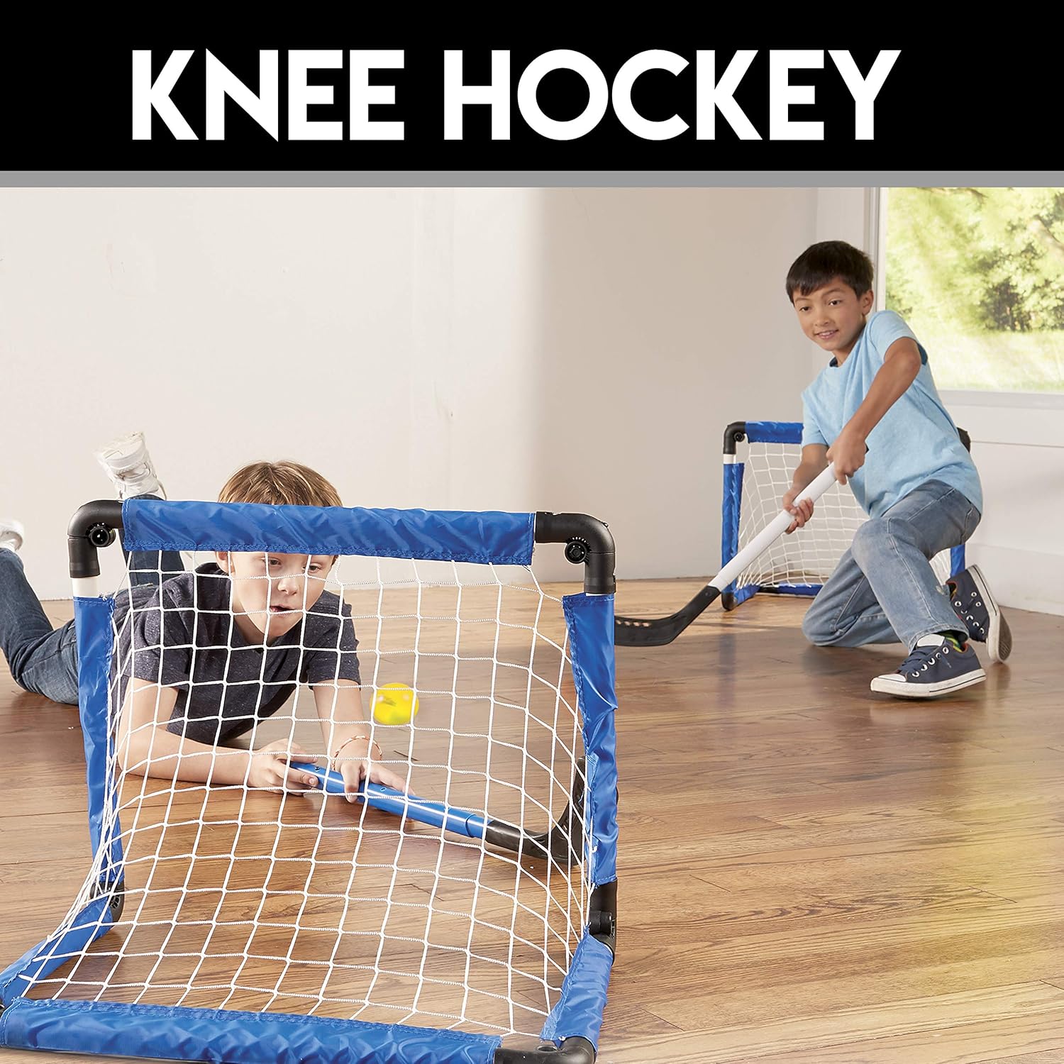 Franklin Sports Indoor Mini Goal Sports Set - 3 in 1 Kids Indoor Goal Set - Indoor Mini Floor Hockey, Knee Hockey, and Mini Soccer Set for Kids : Hockey Equipment : Sports & Outdoors