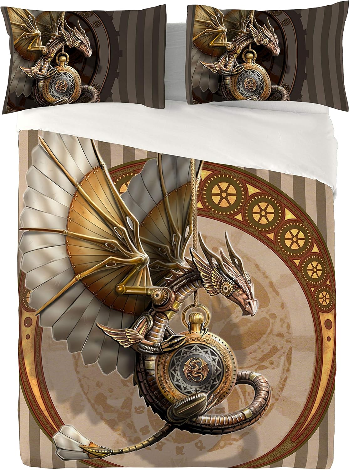 Wild Star Home STEAM PUNK DRAGON Duvet & Pillows Case Covers Set for Double Bed Artwork by Anne Stokes