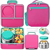 Fimibuke Bento lunch Box Set for Kids Adult with 8oz Insulated Food Jar, Lunch Bag & Sauce Cup, Leakproof Dishwasher Safe Toddler Lunch Food Container with 3-4 Compartment for School Girls Boys