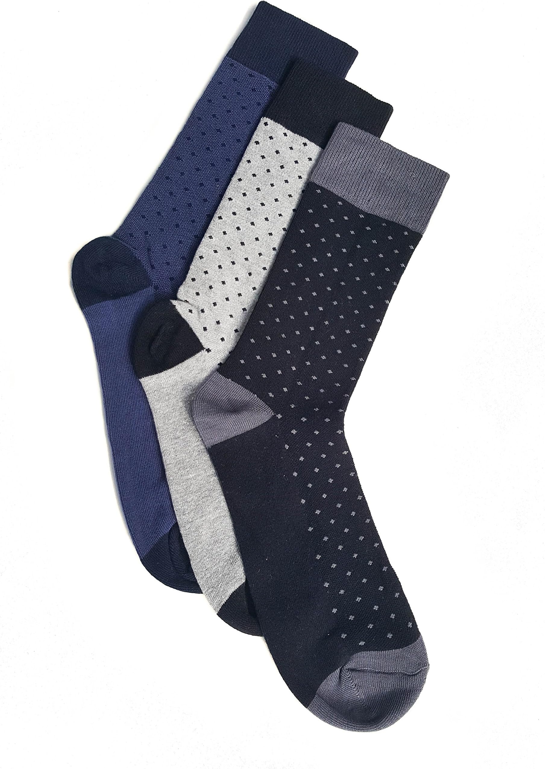 Men's Socks | 3 PAIRS | Unique Fabric | Dotted Men's Socks | Crew Socks | UK Size 8-11 | Cotton Socks | Polka Dot Socks For Men | in Black Blue Grey