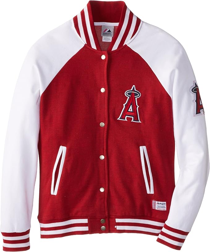 MLB Los Angeles Angels Women's Pumped Up Varsity Jacket, Small, Red Pepper Heather
