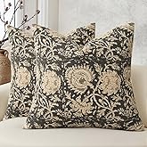 DKwizme Vintage Floral Print Throw Pillow Covers 18x18 Set of 2 Neutral Modern Farmhouse Pillowcases Accent Decorative Cushion Covers Boho Home Decor for Couch Sofa Chair Bed Living Room, Black