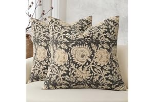 DKwizme Vintage Floral Print Throw Pillow Covers 18x18 Set of 2 Neutral Modern Farmhouse Pillowcases Accent Decorative Cushion Covers Boho Home Decor for Couch Sofa Chair Bed Living Room, Black