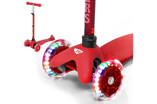 Rugged Racers Red Kick Scooter for Boys & Girls 3 Wheel Scooter, Kick Scooter for Kids with LED Light PU Wheels, Step Brake,