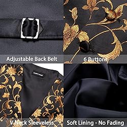 Barry.Wang Gold Black Vest for Men Silk Jacquard