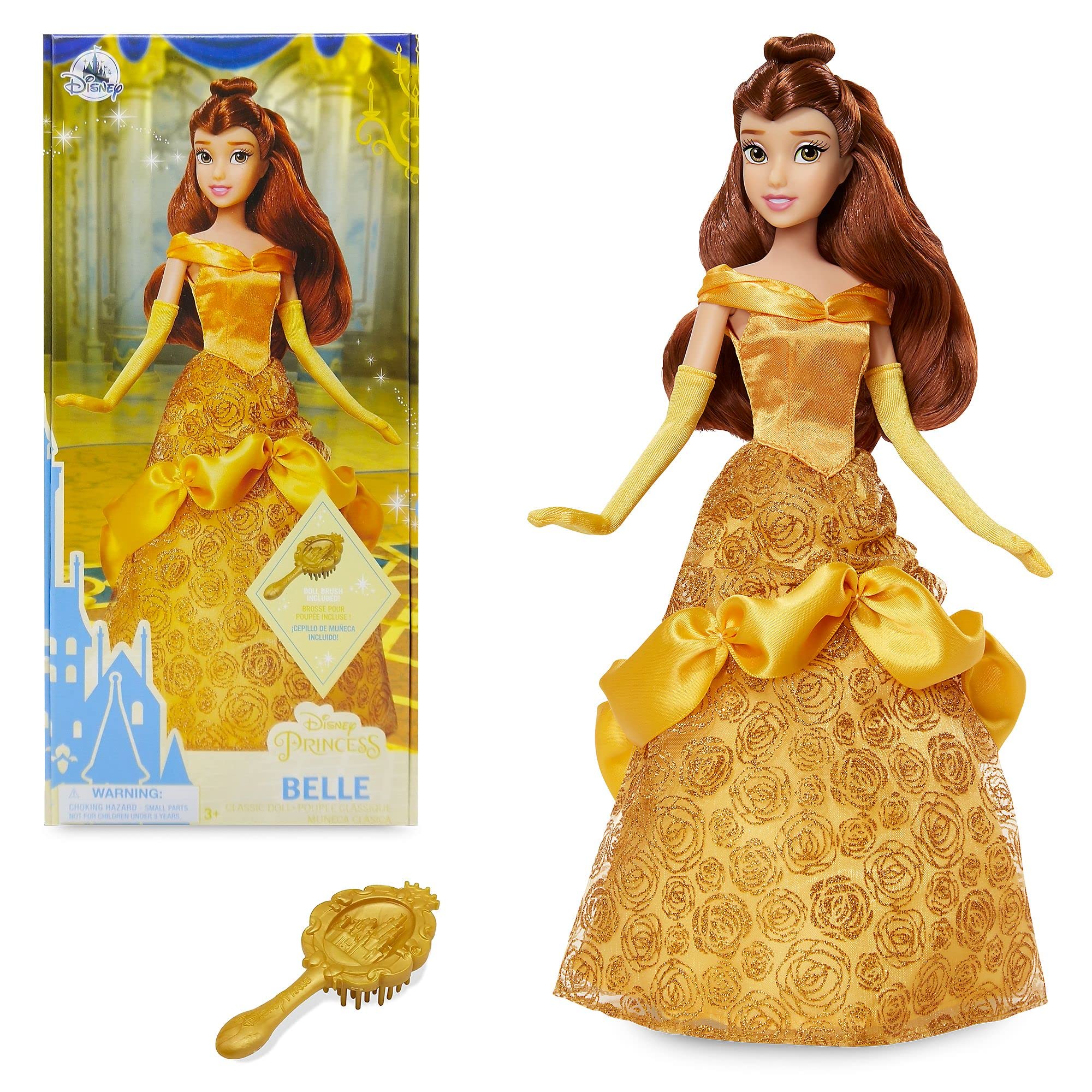 Disney Store Official Princess Belle Classic Doll for Kids, Beauty and the Beast, 29cm/11”, Includes Evening Gloves and Brush, Fully Posable Toy in Glittering Outfit - Suitable for Ages 3+