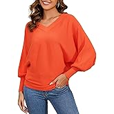 Women's Oversized V Neck Fuzzy Sweaters 2025 Casual Loose Long Sleeve Chunky Knit Pullover Jumper Tops