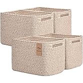 Degeyoyo Storage Baskets for Organizing, 4 Pack Baskets for Shelves, Decorative Storage Bins for Shelves, Cotton Rope Storage Basket with Handles, Woven Basket for Storage, 13''Lx8.7''Wx7.9''H, Brown