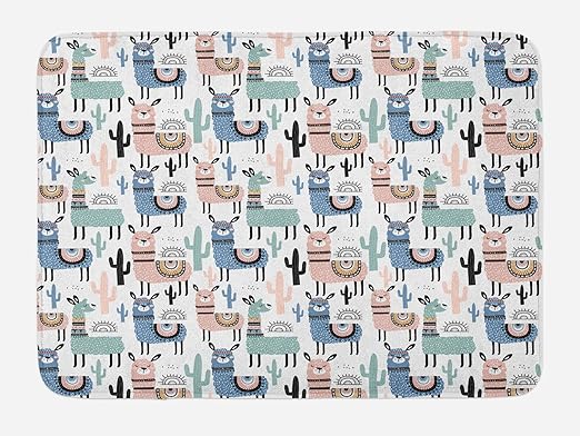 Amazon Com Ambesonne Llama Bath Mat Children Cartoon Style Hand Drawn South American Animals Alpacas And Llamas Design Plush Bathroom Decor Mat With Non Slip Backing 29 5 X 17 5 White Teal Kitchen