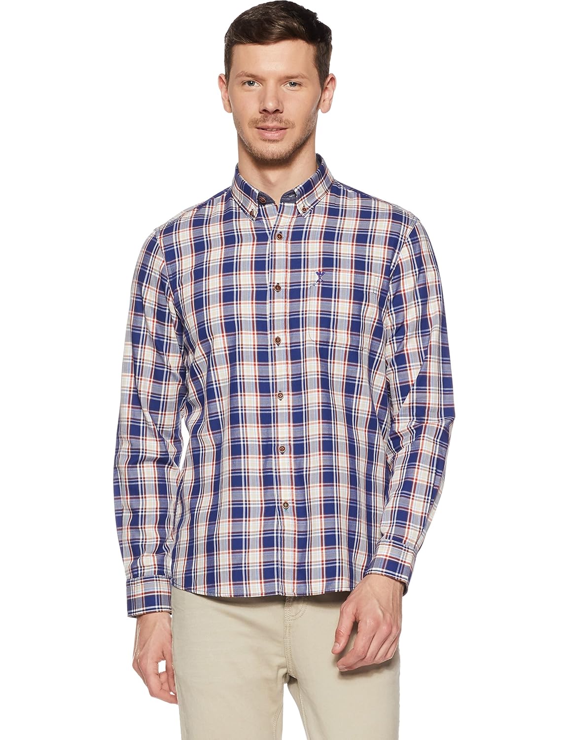 arrow jeans men's checkered slim fit cotton casual shirt