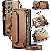 Strapurs Wallet Case Compatible with Samsung Galaxy S25 Ultra 5G RFID Blocking 10-Card Holder Soft PU Leather Magnetic Snap Strap Zipper Pocket Phone Case Fit for Galaxy S25 Ultra - Brown