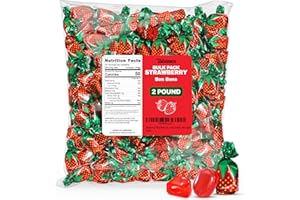 TABOOM Strawberry Filled Hard Candy Bon Bons 2 lbs Bulk Pack - Individually Wrapped Christmas Fruit-Filled Candy, Classic Strawberry Hard Candy for Holiday Treats, Parties, and Snacks
