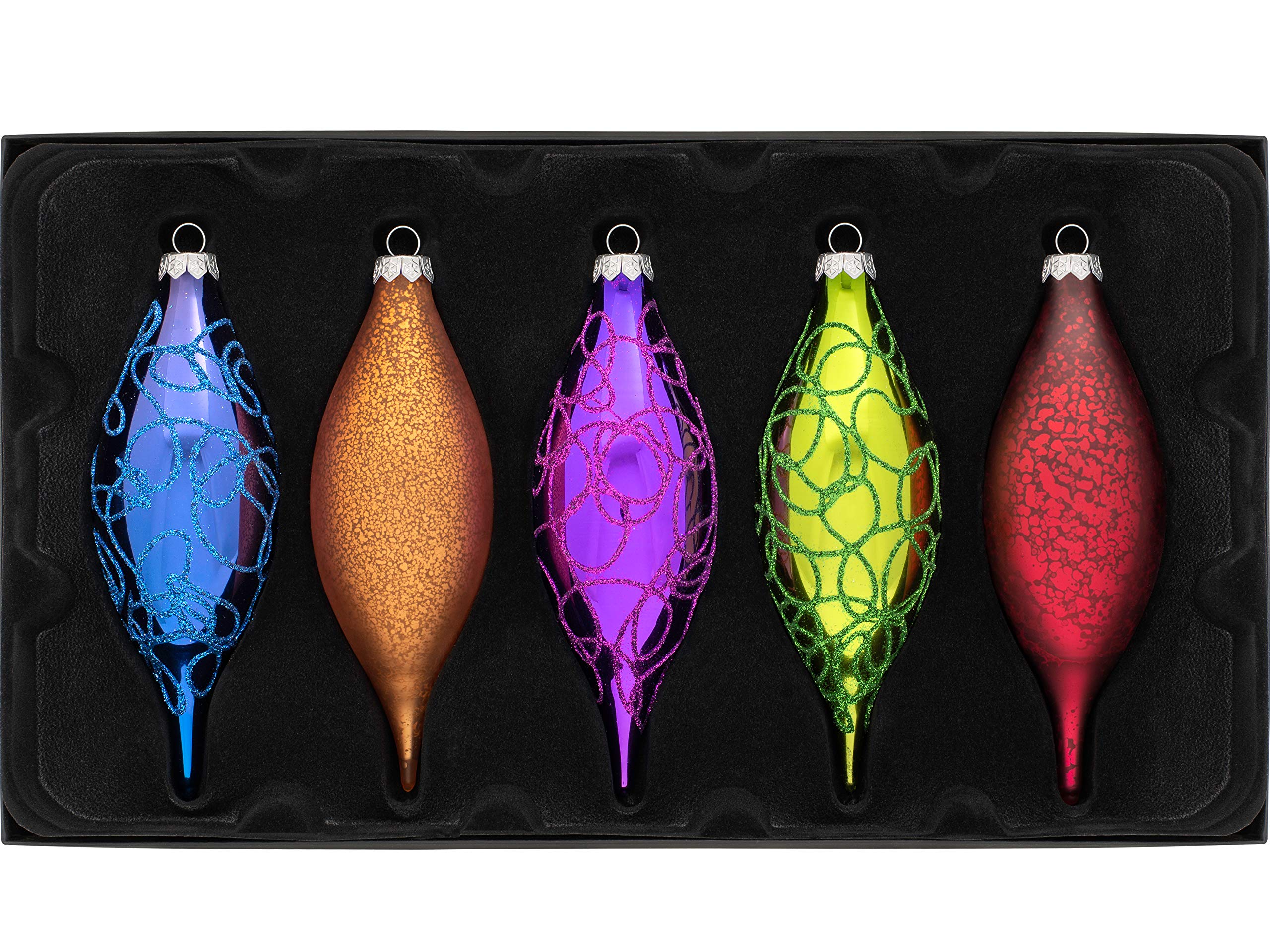 WeRChristmas Glass Christmas Tree Teardrop Baubles, Multi-Colour, 15 cm