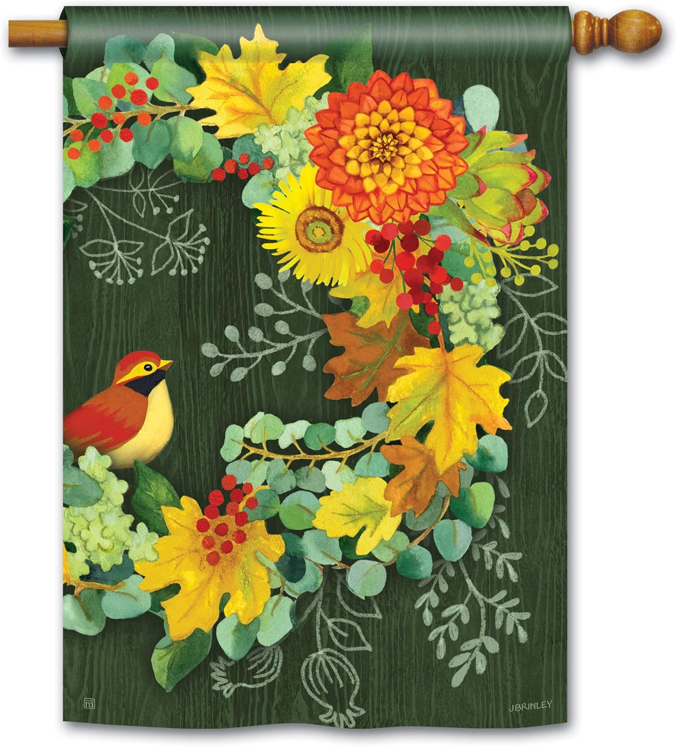 BreezeArt Studio M Fall Wreath Standard House Flag Banner - Premium Quality, 28 x 40 Inches