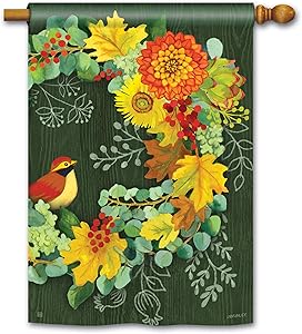 BreezeArt Studio M Fall Wreath Standard House Flag Banner - Premium Quality, 28 x 40 Inches